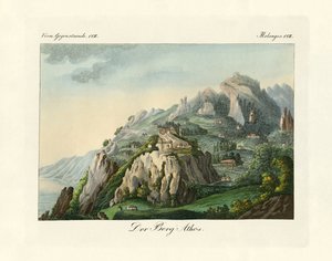 Widok na górę Athos (kolorowy grawerunek) autorstwa German School
