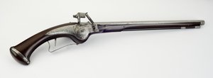 Pistolet z kaburą Wheel-Lock, ok.1625-50 (stal, żelazo i drewno orzechowe) autorstwa German School