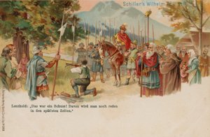 William Tell strzelający jabłkiem z głowy syna autorstwa German School