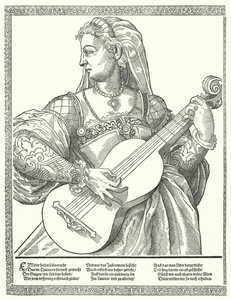 Kobieta grająca na gitarze (Grawerowanie) autorstwa German School