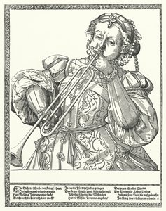 Kobieta grająca na puzonie lub sackbut (rycina) autorstwa German School