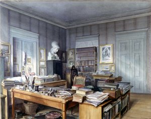 Pracownia Wilhelma Grimma (1786-1859) w Berlinie, 7 Linkstrasse. Grawerowanie przez pana Hoffmanna. Muzeum Narodowe w Norymberdze. 1860. autorstwa German School