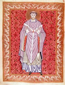 Reprezentacja św. Niziera z Lyonu (513-573) (Nicet, Nicetius lub Nicetus) Miniatura Kodeksu Egberta (Codex Egberti) przy szkole Reichenau, ok. 980 r. autorstwa German School