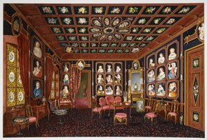 Salon rozmów w Villa Lazarovich, rezydencja Maksymiliana Habsburga (1832-1867) w Trieście, tempera autorstwa Germano Prosdocimiego autorstwa Germano Prosdocimi