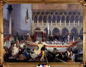 Entree Vittorio Emanuele II (Victor Emmanuel) (1820-1878) w Wenecji. Obraz Gerolamo (Girolamo) Induno (1827-1890). Muzeum Risorgimento Mediolan