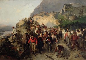 Ranny Garibaldi (1807-82) w górach Aspromonte (olej na płótnie) autorstwa Gerolamo Induno