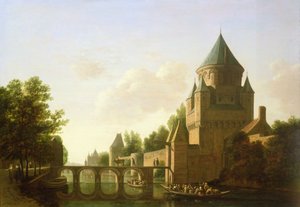 Wieczorny widok na Kleine Houtpoort w Haarlemie (panel)