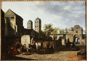 Publiczna fontanna i kościół św. Gereona w Kolonii, ok. 1670 (olej na drewnie) autorstwa Gerrit Adriaensz Berckheyde
