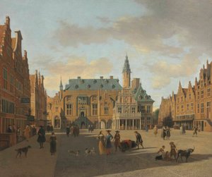 Grote Markt i ratusz w Haarlem, widziane od wschodu