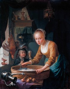 Francuski: Jeune fille hachant des oignons Dziewczyna siekająca cebulę autorstwa Gerrit Dou