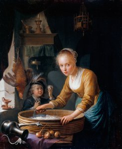 Dziewczyna siekająca cebulę autorstwa Gerrit Dou