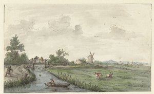 Krajobraz z rowem i wiejską drogą autorstwa Gerrit Grasdorp (possibly)