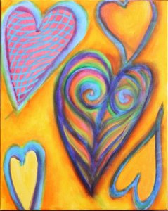 Hearts on Yellow, 2023 (akryl na płótnie)