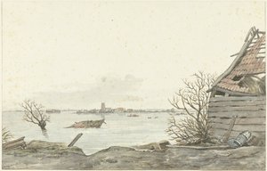 Widok zalanego Ransdorp, luty 1825 autorstwa Gerrit Lamberts