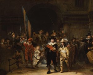 Kopia Straży Nocnej Towarzystwo kapitana Fransa Banninga Cocqa i porucznika Willema van Ruytenburcha, znanego jako „Straż nocna” autorstwa Gerrit Lundens (attributed to)