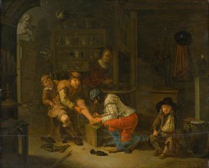 U apteki, 1656. autorstwa Gerrit Lundens