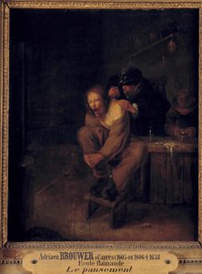 Operacja (lub opatrunek) Chirurg opiekujący się pacjentem. Obraz Gerrita Lundensa (1622-1683) według Adriaena Brouwera (1605/1606-1638). XVII wiek. Ciemny. 0,32x0,28m. autorstwa Gerrit Lundens