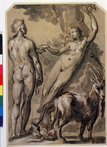 "Adam i Ewa" Ewa zbiera zakazany owoc i wręcza go Adamowi. Rysunek piórkiem Gerrita Pietersza (1566-około 1616) Późne lata 1590. Muzeum Puszkina, Moskwa autorstwa Gerrit Pietersz