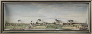 Diorama plantacji kawy i bawełny Zeezigt w Surinamie, ok. 1815-21 drewno i papier malowany autorstwa Gerrit Schouten