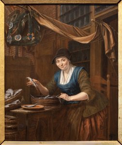 Sprzedawca ryb. Obraz Gerrita Zegelaara (1719-1794), olej na drewnie, połowa XVIII wieku. Muzeum Sztuk Pięknych w Angers. autorstwa Gerrit Zegelaar