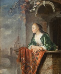 Młoda kobieta na balkonie - Młoda kobieta na balkonie - Gerard (Gerrit) Dou (1613-1675). Olej na płótnie, ok. 1665. Galeria Narodowa, Praga autorstwa Gerrit Dou