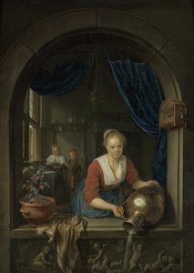 Służąca przy oknie, ok. 1660 (olej na płycie) autorstwa Gerrit or Gerard Dou