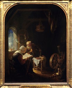 Czytanie Biblii lub Anne i Tobie - Obraz Gerarda Dou (1613-1675) Ec Hol