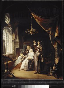 Kobieta uwodniona (olej na drewnie) autorstwa Gerrit Dou