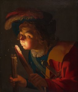 Chłopiec dmuchający na podpałkę autorstwa Gerrit van Honthorst