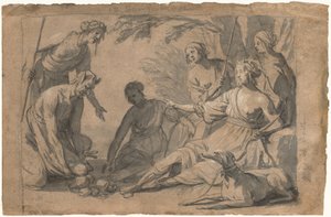 Diana i cztery nimfy otrzymują prezenty od satyra autorstwa Gerrit van Honthorst