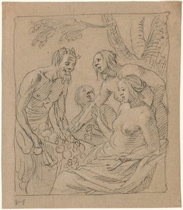 Diana i dwie nimfy otrzymują prezenty od satyra (rekto) autorstwa Gerrit van Honthorst