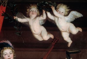 Koncert The Angels Detail. Obraz Gerrita Van Honthorsta (1590-1656) 1624 Nd. 1,68x1,78 m² autorstwa Gerrit van Honthorst