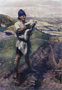 „Na bruzdowanym polu oracz cię znalazł” (litografia kolorowa) autorstwa Gertrude E. Demain (after) Hammond