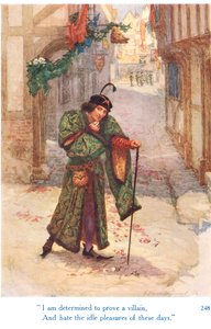 „Jestem zdeterminowany, by udowodnić złoczyńcę i nienawidzę próżnych przyjemności tych dni”, ilustracja z „Opowieści Szekspira o angielskich królach”, opublikowanych przez George Harrap & Son