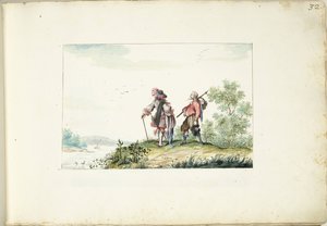 Pan i wędrowiec w krajobrazie autorstwa Gesina ter Borch (signed by artist)