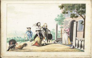 Para wita panią w drzwiach wiejskiego domu autorstwa Gesina ter Borch (signed by artist)