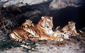 Tygrysica i jej młode autorstwa Geza Vastagh