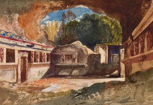 Tepidarium, Pompeje, z uzupełnieniami księżnej Marii Annunziata di Borbone (1843-1871), 1857 (ołówek, wc i gwasz na papierze) autorstwa Giacinto Gigante