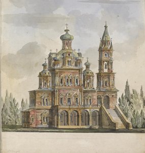 Projekt cerkwi Zaśnięcia Bogurodzicy przy ulicy Pokrowka w Moskwie autorstwa Giacomo Antonio Domenico Quarenghi