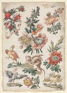 Wzory kwiatowe z ptakami i gryfem, 1784.