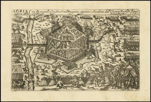 Agria - główne i ufortyfikowane miasto w Górnych Węgrzech oblężone przez turecką Cyssereite w 1596 r. autorstwa Giacomo Franco