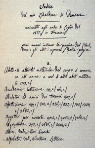 Incipit rękopisu Zibaldone (lub „Pensieri”) autorstwa Giacomo Leopardiego (1798 - 1837). 1817-1832 autorstwa Giacomo Leopardi