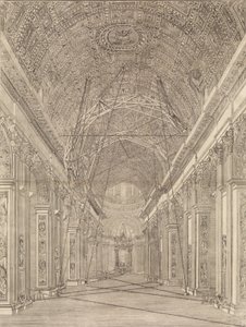 Rusztowanie wzniesione w celu odrestaurowania sklepienia w Bazylice św. Piotra: Przegląd..., ca. 1773. autorstwa Giacomo Sangermano