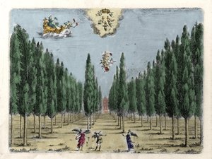 Ilustracja do opery w 5 aktach „La finta pazza” (La Folle supposee) autorstwa Francesco Sacrati. Grawerowanie przez Jacopo Torelli