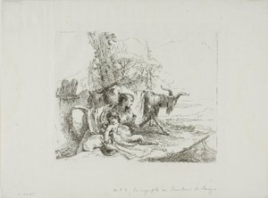 Nimfa z małym satyrem i dwiema kozami z Capricci autorstwa Giambattista Tiepolo
