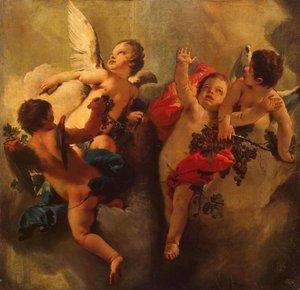 Amorki z winogronami. Seria Cztery pory roku, lata czterdzieste XVIII wieku. autorstwa Giambattista Tiepolo