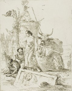 Młodzi pasterze i starzec z małpą, ze Scherzi autorstwa Giambattista Tiepolo