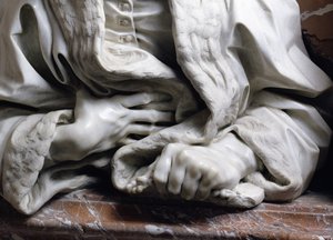 Popiersie Gabrielle Fonseca doktor papieża Innocentego X szczegół dłoni trzymających szatę, z marmuru Fonseca Chapel z 96874