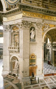 Dekoracje autorstwa Gian Lorenzo Berniniego (1598-1680) na pierwszym filarze po prawej stronie, jednym z czterech filarów podtrzymujących kopułę bazyliki św. Piotra, Rzym, Watykan autorstwa Gian Lorenzo Bernini