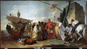 Jules Cesar spotyka Kleopatrę (Cezar spotyka Kleopatrę). Obraz Giandomenico Tiepolo (1727-1804). Olej na płótnie, 337 x 608 cm